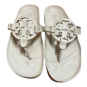 Tory Burch Cream Miller Logo Thong Sandals